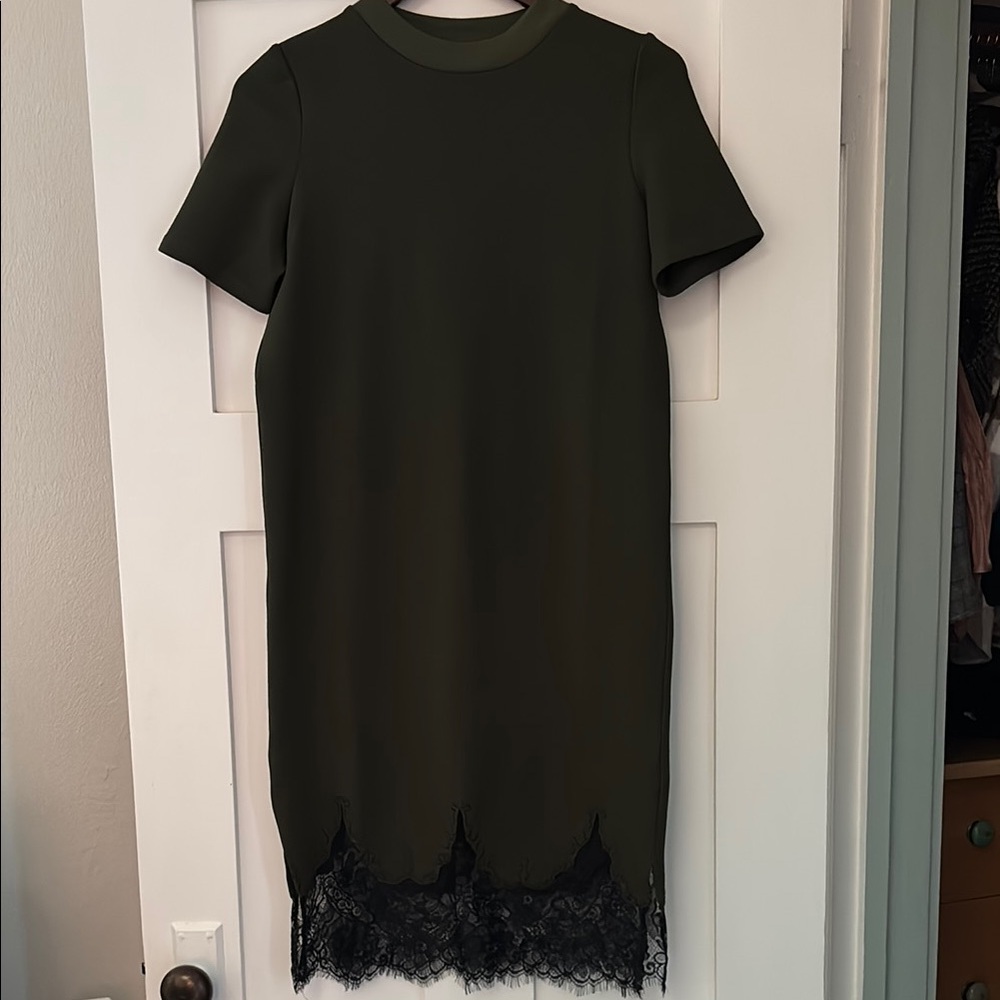 Lira Green Sheath Mock Neck Midi Dress